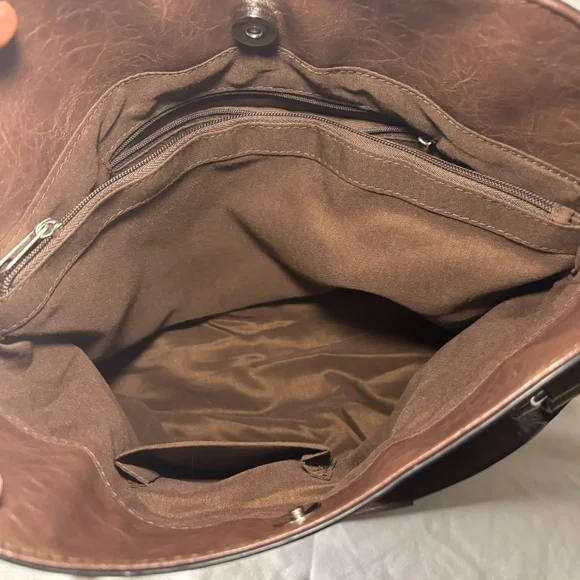 Relic Brand Shoulder Bag Tote Purse Flowered Canvas Faux Leather Tan Cream Fall - Picture 7 of 11